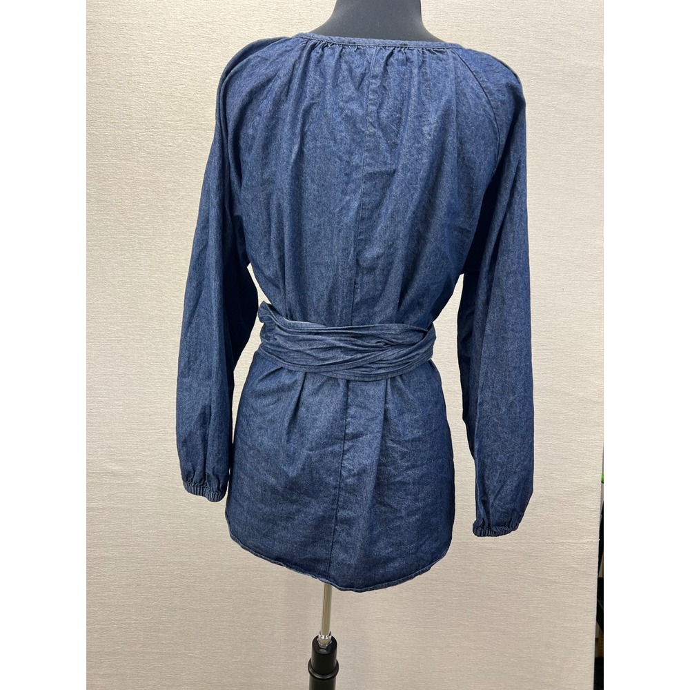 Eloquii Womens Size 16 Dramatic Peplum Denim Wrap Tie Waist Tunic Blouse - Picture 11 of 15